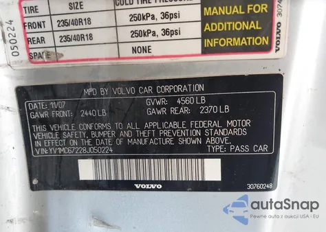 2008 Volvo C70 T5 из США, поврежденный, VIN YV1MC67228J050224